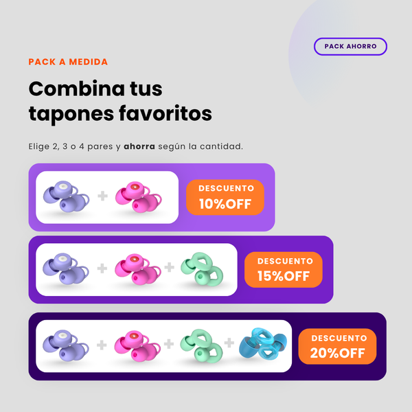Pack a medida: combina 2, 3 o 4 pares de tapones y ahorra 10%, 15% o 20%